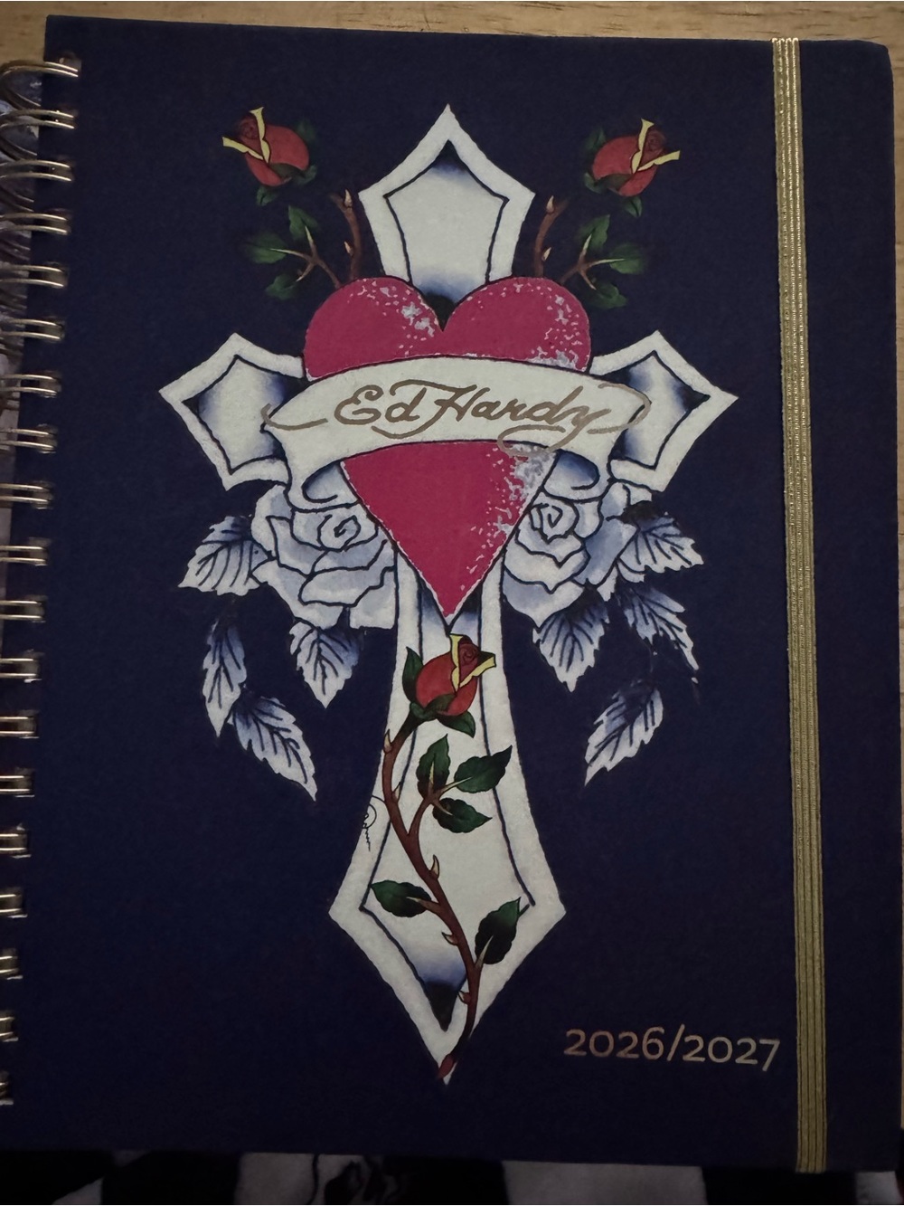 Ed Hardy Navy Planner with Pink Heart and Gold Accent
